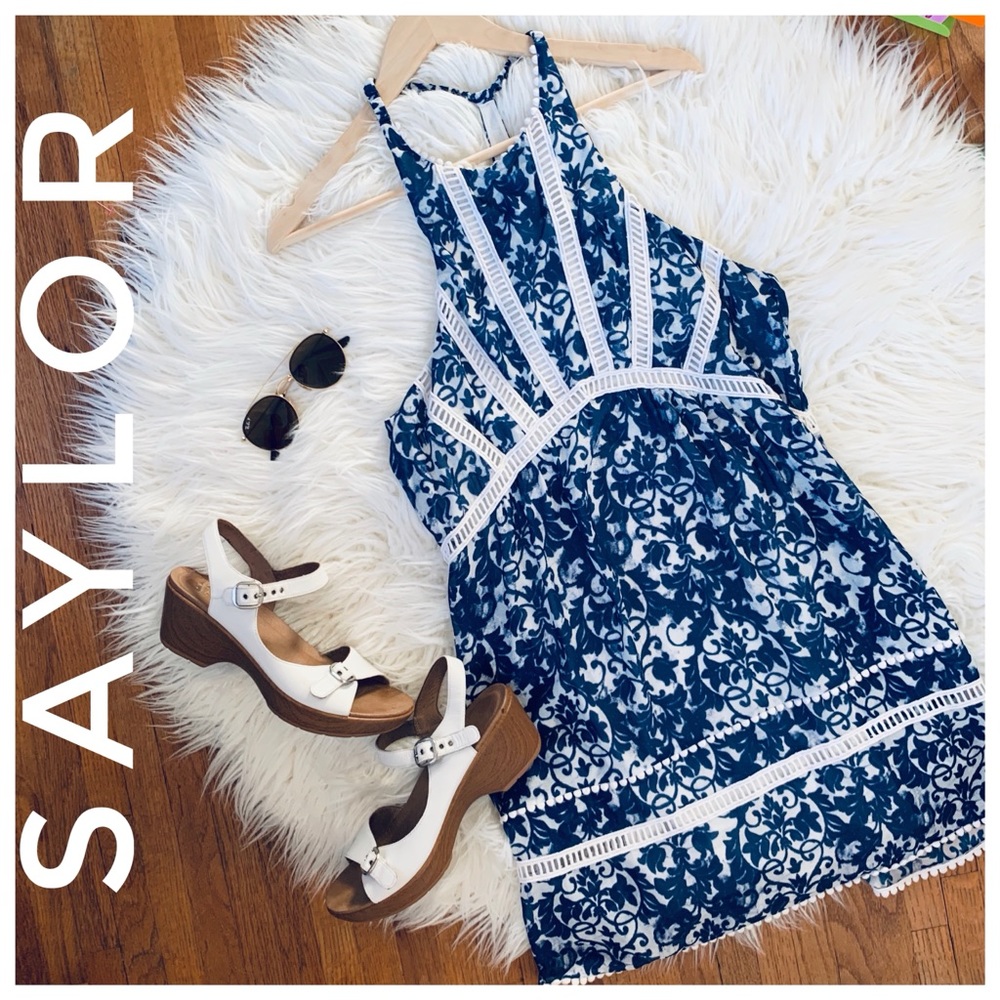 SAYLOR NYC blue and white dress